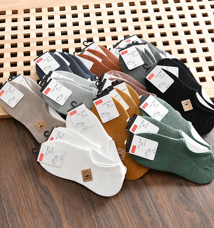 

Men's Breathable Cotton Silicone Anti-Slip Low Cut Boat Socks Pure Color Simple Design Summer Comfortable Cotton Socks