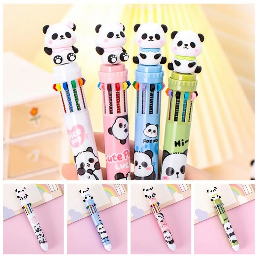 

10 Colors Cartoon Panda Ballpoint Pen 10 In 1 Portable Journal Pens Press-type Girl Heart Colorful Ink Gel Pen Student