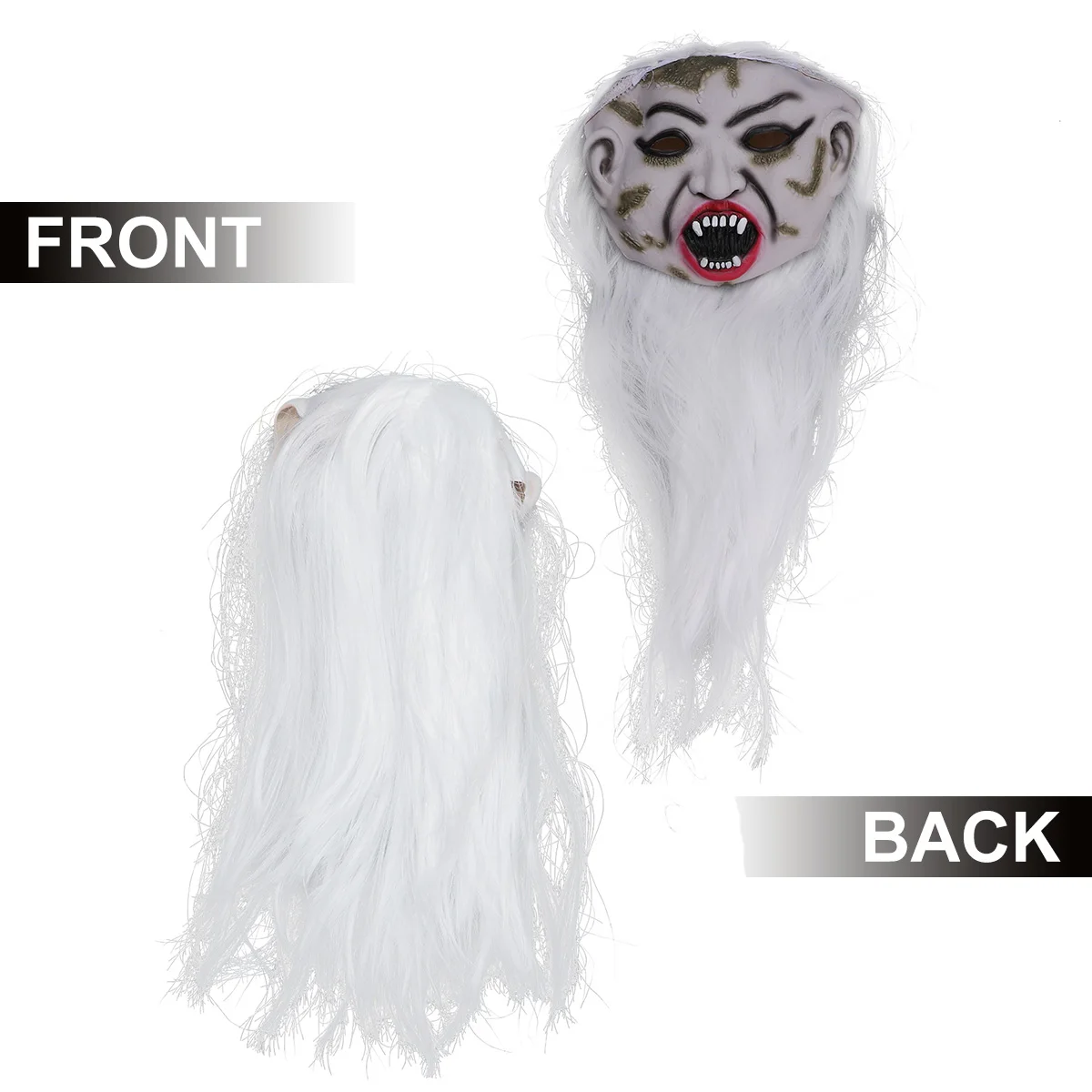 

Grimace Mask with White Hair Zombie Skin Masks Woman Costume Latex Witch Scary Long for Halloween Party