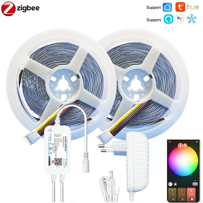 Zigbee 3.0 LED Controller DC12V 5050+3528 RGBCCT LED Strip Light 90led/m 1M-10M with Power Tuya Zigbee Smart Life Home Decor DIY