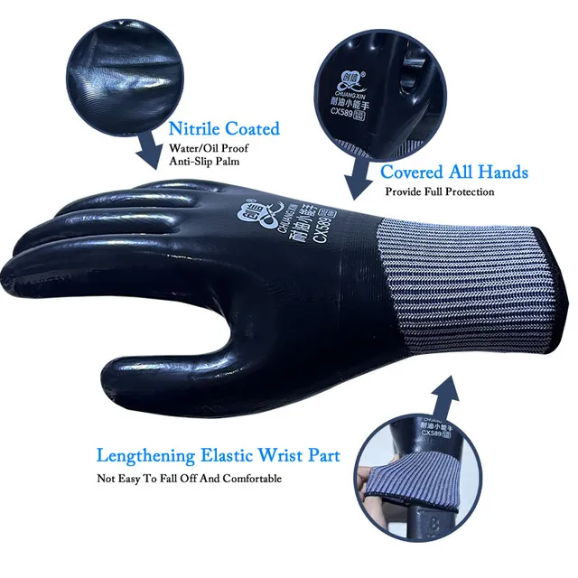 1pair Anti-Slip Waterproof Gloves Nitrile Coated Oil/Water Resistant Work Gloves For Garden Repairing Fishing Work Safety Gloves 5