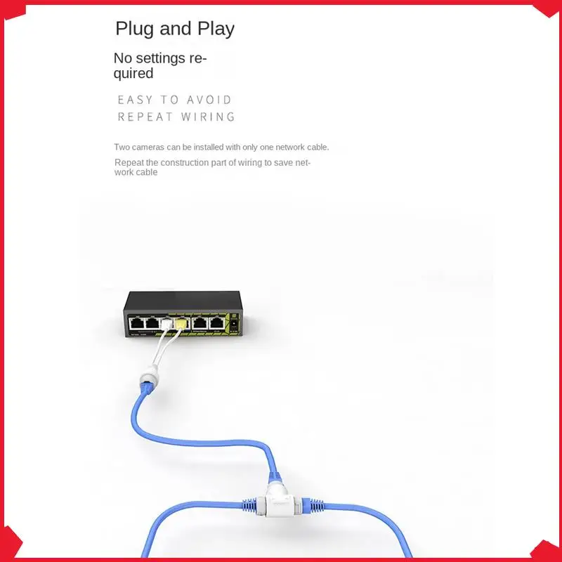 

B17B 2X 2-In-1 POE Camera Simplified Cable Connector Splitter Cable Connector Three-Way RJ45 Head POE Camera Install Adapter