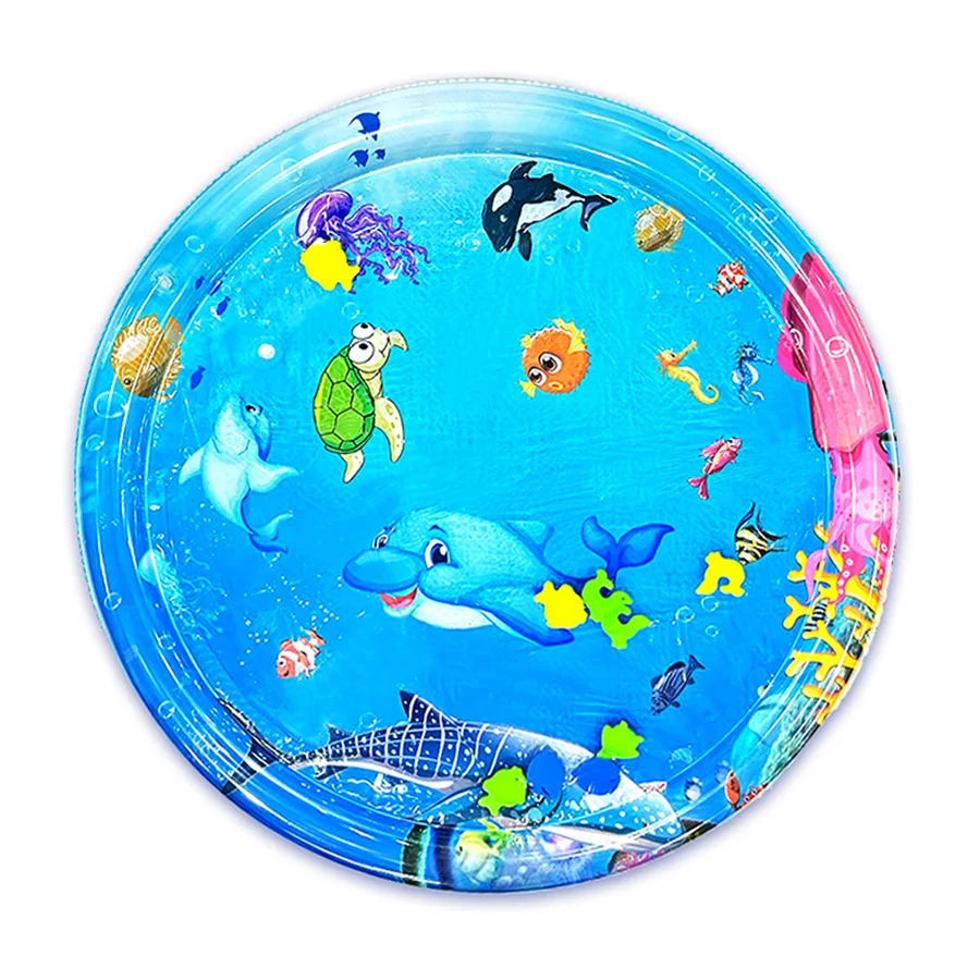 1pc Round Dolphin Inflatable PVC Playing Mat 96cm/37.8inch Baby Play Water Mat Toddler Pad Kids Early Education Activity Toy Mat