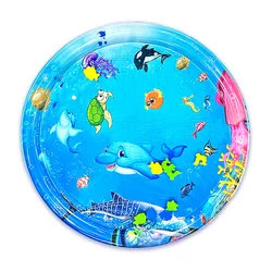 1pc Round Dolphin Inflatable PVC Playing Mat 96cm/37.8inch Baby Play Water Mat Toddler Pad Kids Early Education Activity Toy Mat