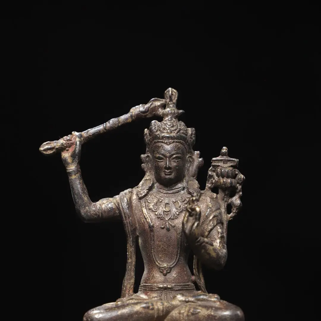 Manjushri Bodhisattva Statue Tibetan Copper Antique Home Altar Desktop Decor