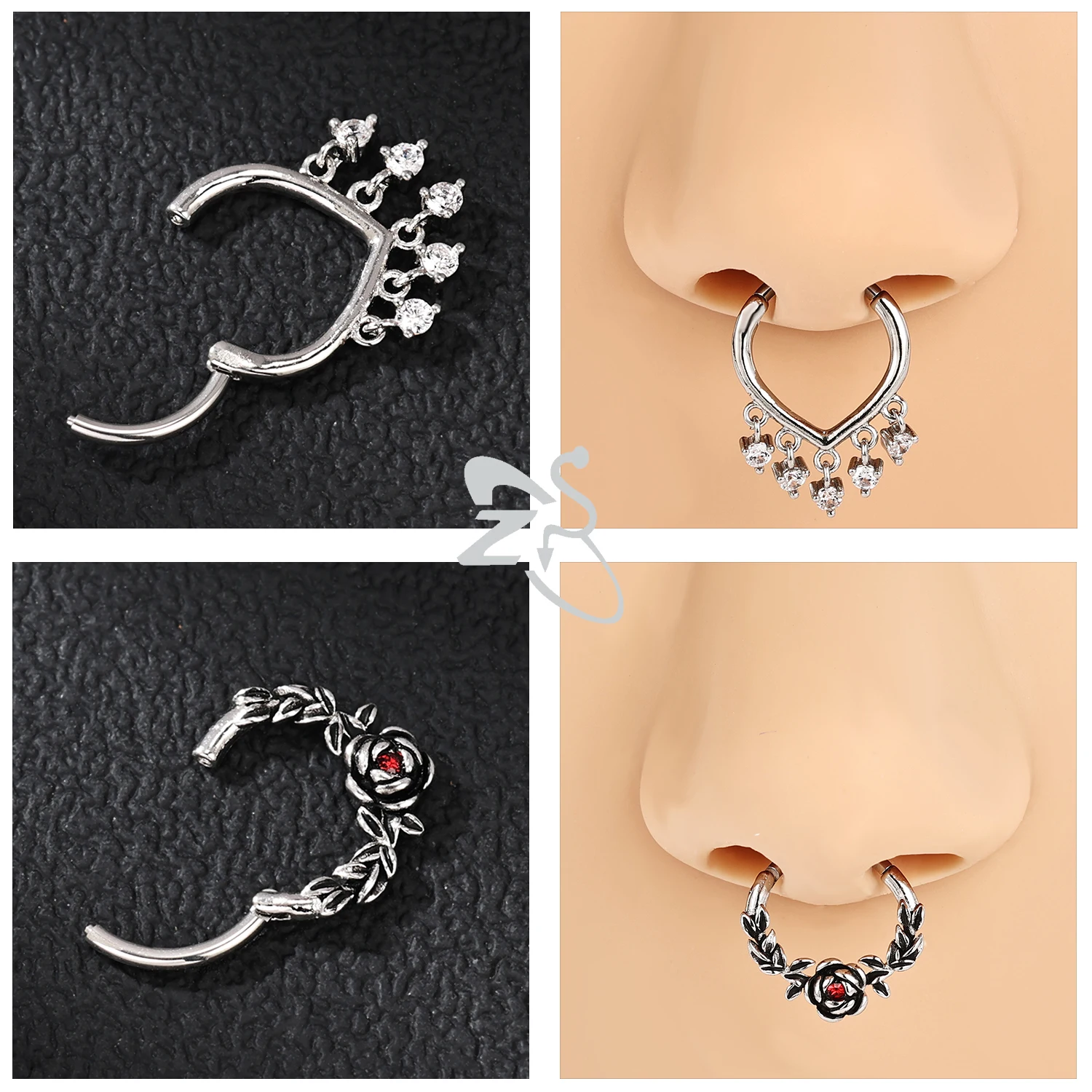 ZS 1PC 16G Heart Shape Nose Ring 316L Stainless Steel Septum Piercing Silver Color Cartilage Earring Tragus Piercing Jewelry
