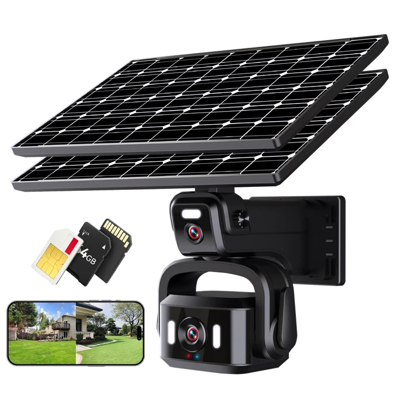 Neye P5 8MP/4K 4G SIm Card Solar Camera Dual Lens Outdoor Built-In Battery Solar Panel Camera PIR Human Body Sensing Camera