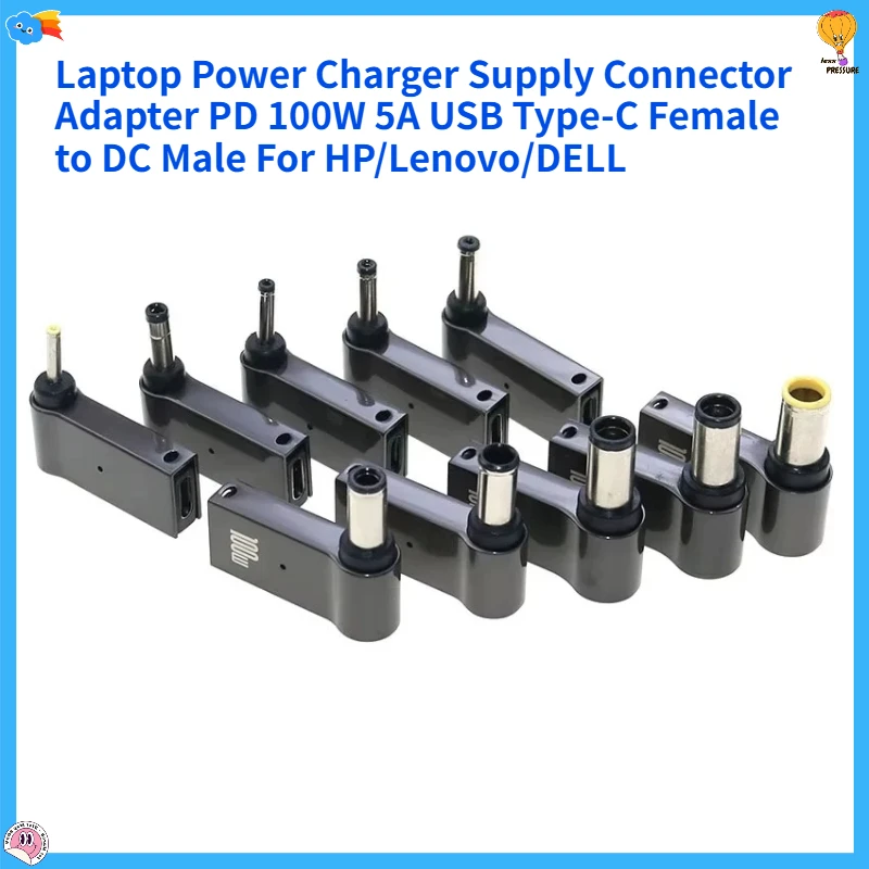 

1Pcs Laptop Power Charger Supply Connector Adapter PD 100W 5A USB Type-C Female to DC Male For HP/Lenovo/DELL