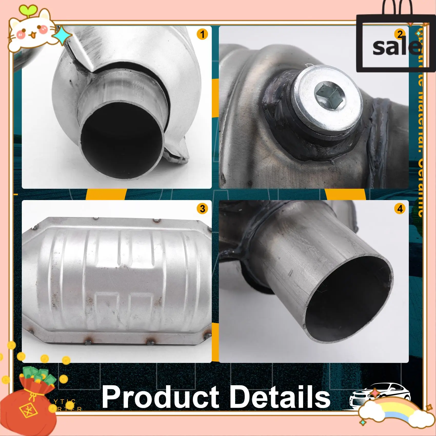 

NEW-Inlet/Outlet Universal Catalytic Converter, With O2 Port & Heat Shield 53004 Car Stainless Steel Catalytic Converter