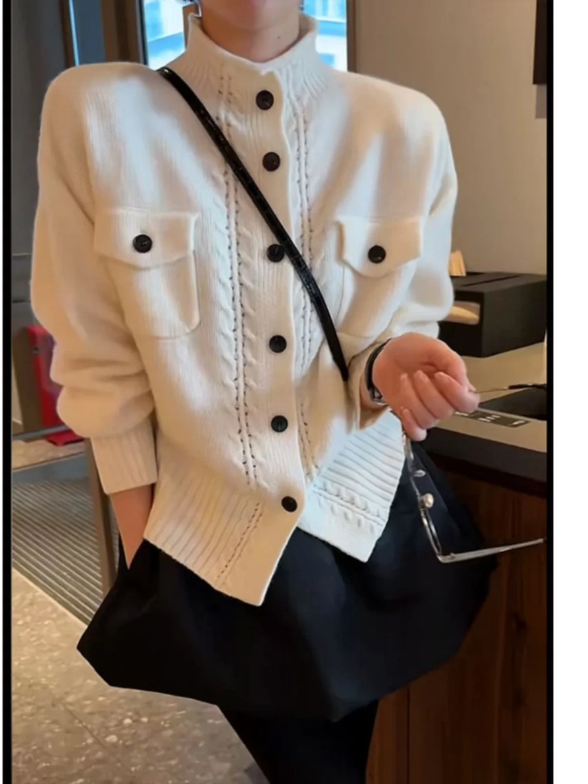 

Vintage Knitted Cardigan Sweater Women Coat Turtleneck Long Sleeve Knitwear Casual Loose Outwear Female Tops