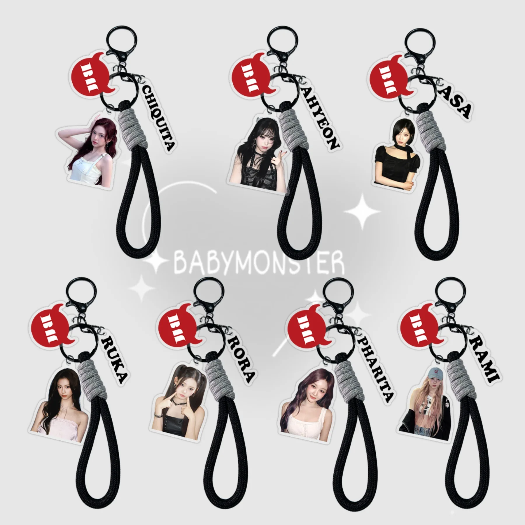 Idol Girl Group BABYMONSTER Acryl-Schlüsselanhänger Rucksack-Accessoires RAMI AHYEON RORA ASA PHARITA CHIQUITA RUKA ASA Fan-Geschenke