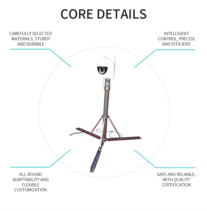 Portable Adjustable Tripod Lifting Mast Camera Bracket for Outdoor Garden Use Customized Height 3m Aluminum Alloy Hard