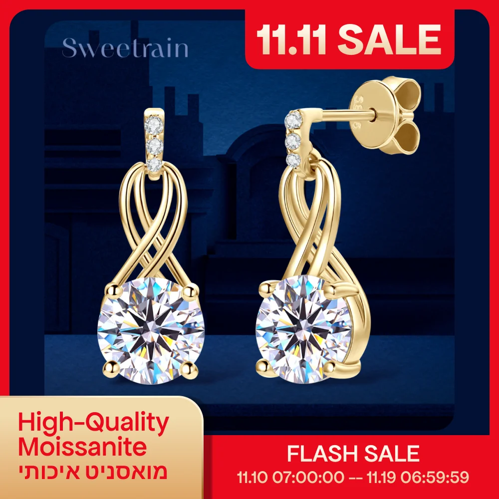 

Женские серьги-капли Sweetrain 2cttw с муассанитом, сверкающие блестящие серьги S925, стерлинговое серебро, 18 К, свадебные украшения GRA