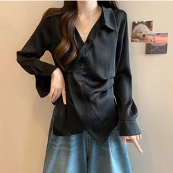 Fat Mm New Plus Size Women's Clothing Style Fashionable Waist Cinching Irregular Design Shirt French Chic Top