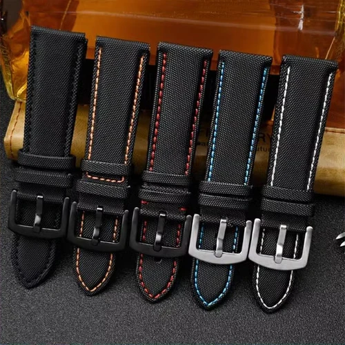 Imagen 2 del producto Correa de reloj suave de liberación rápida para Mido Seiko Omega, 20mm, 21mm, 22mm, 23mm, 24mm, correa de cuero de nailon para buceo, pulsera de lona para hombre