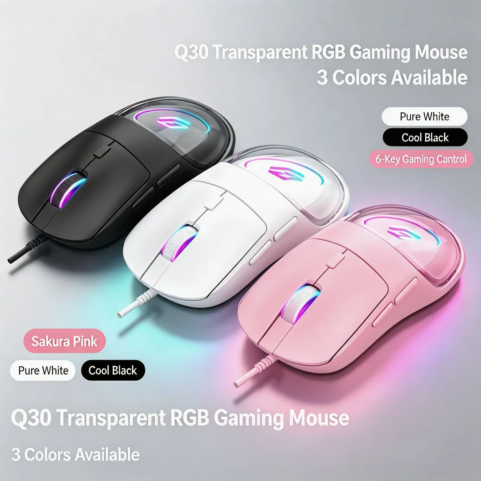 USB Wired Gaming Mouse RGB Backlit Transparent Illusion 6 Buttons Ergonomic USB Gaming Mice 3200 DPI For PC Laptop Gamer Office