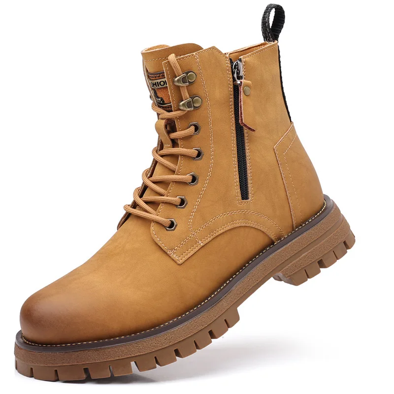 

Mens High Top Work Boots Double Side Zipper Chunky Sole Breathable Lightweight Spring Fashion Casual Versatile Chelsea Boots Men