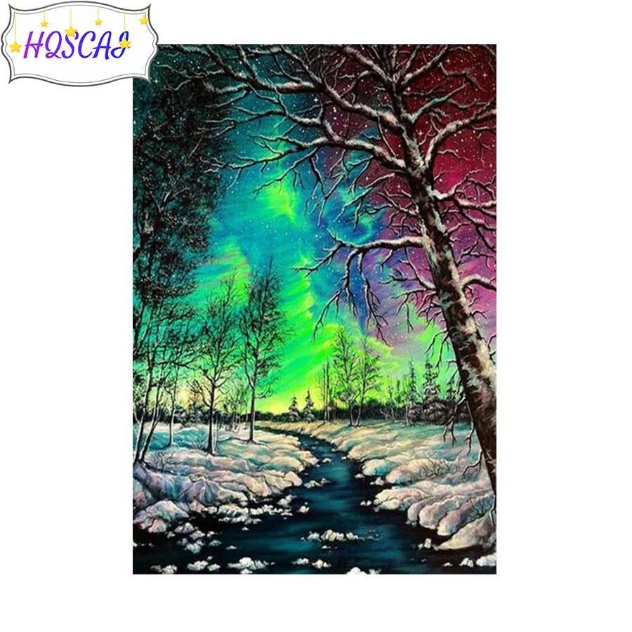 Diy Diamond Painting Snow Tree River Full Round Square Drill Rhinestone Mosaic Wall Art Picture Home Decoration Winter landscape