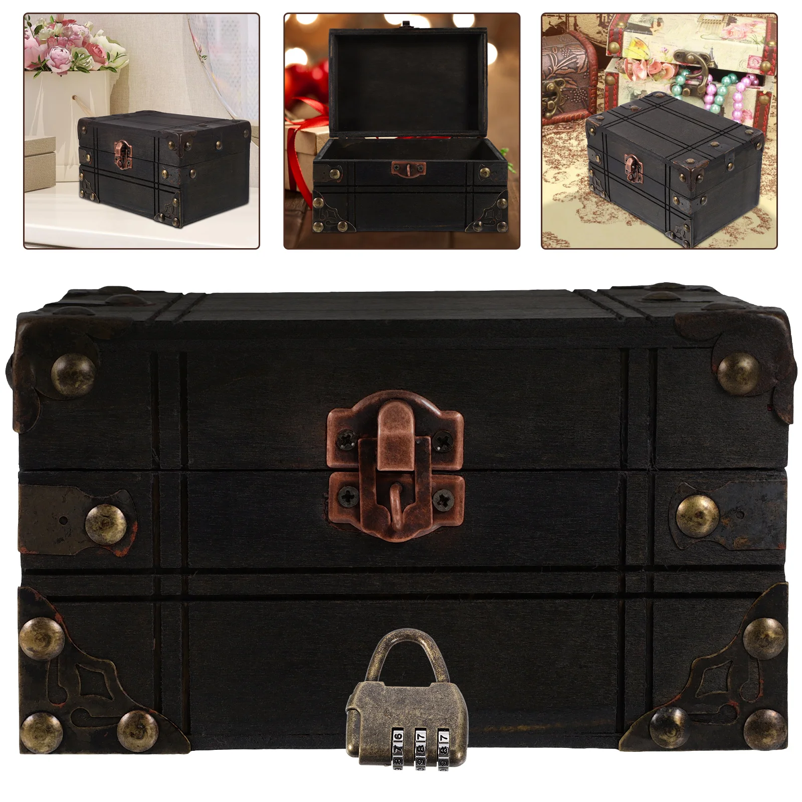 

Christmas Vintage Jewelry Box Travel Decor Boxes Wood Pirate Chest Wooden Treasure