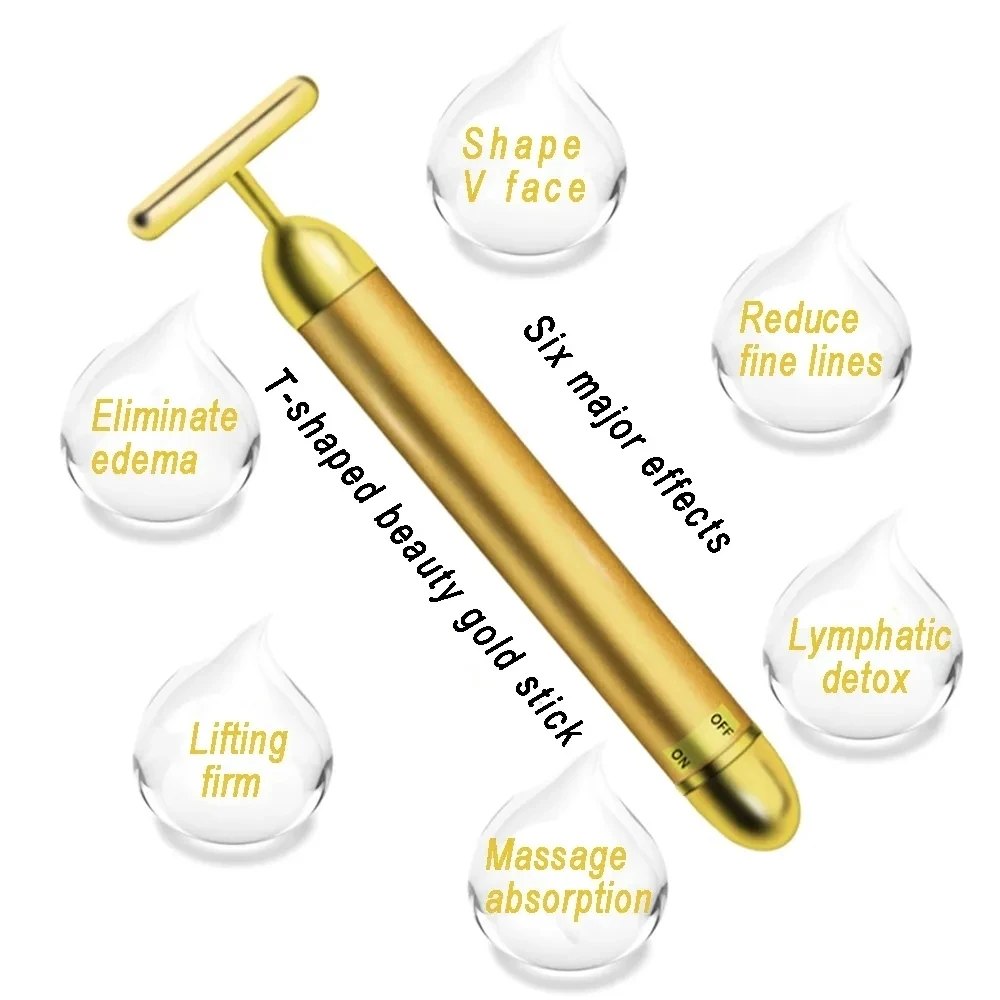 Beauty Bar 24K Gold Face Lift Firming Massager, Pulse Energy Facial Roller Massage, Wrinkle Treatment,