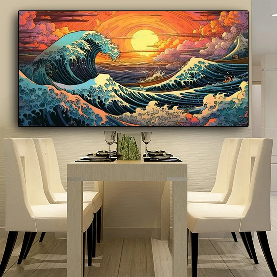 Japanese Giant Wave DIY Diamond Art Painting abstract Landscape Cross Stitch Kit Full Diamond Mosaic Creative Hobbies Wall Decor