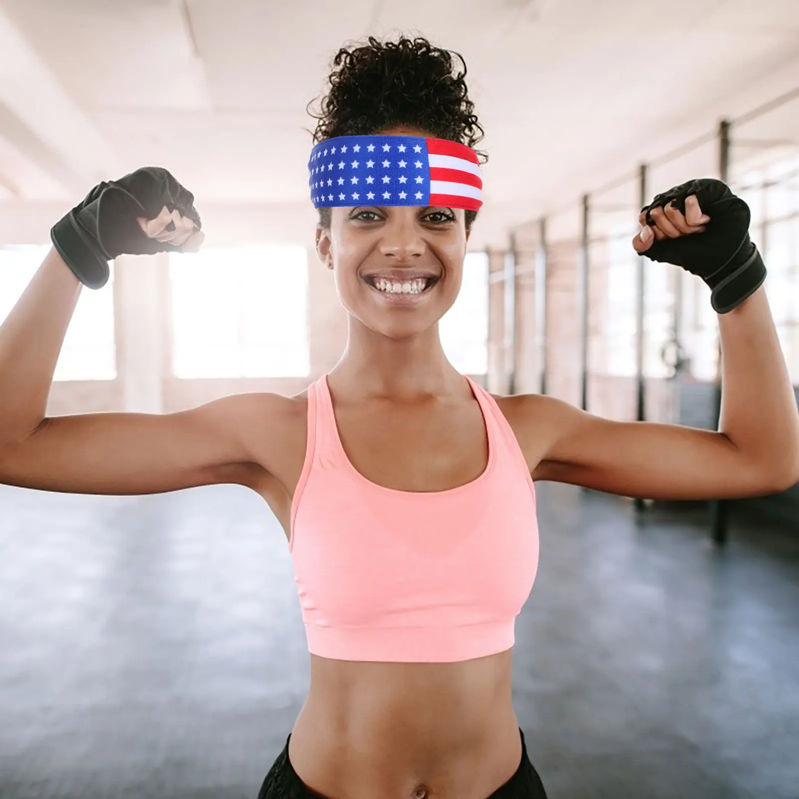 

American Flag Sport Headband Sweat-Wicking Lightweight Breathable Fitness Running Adjustable Size Mens Womens Wide Stretch