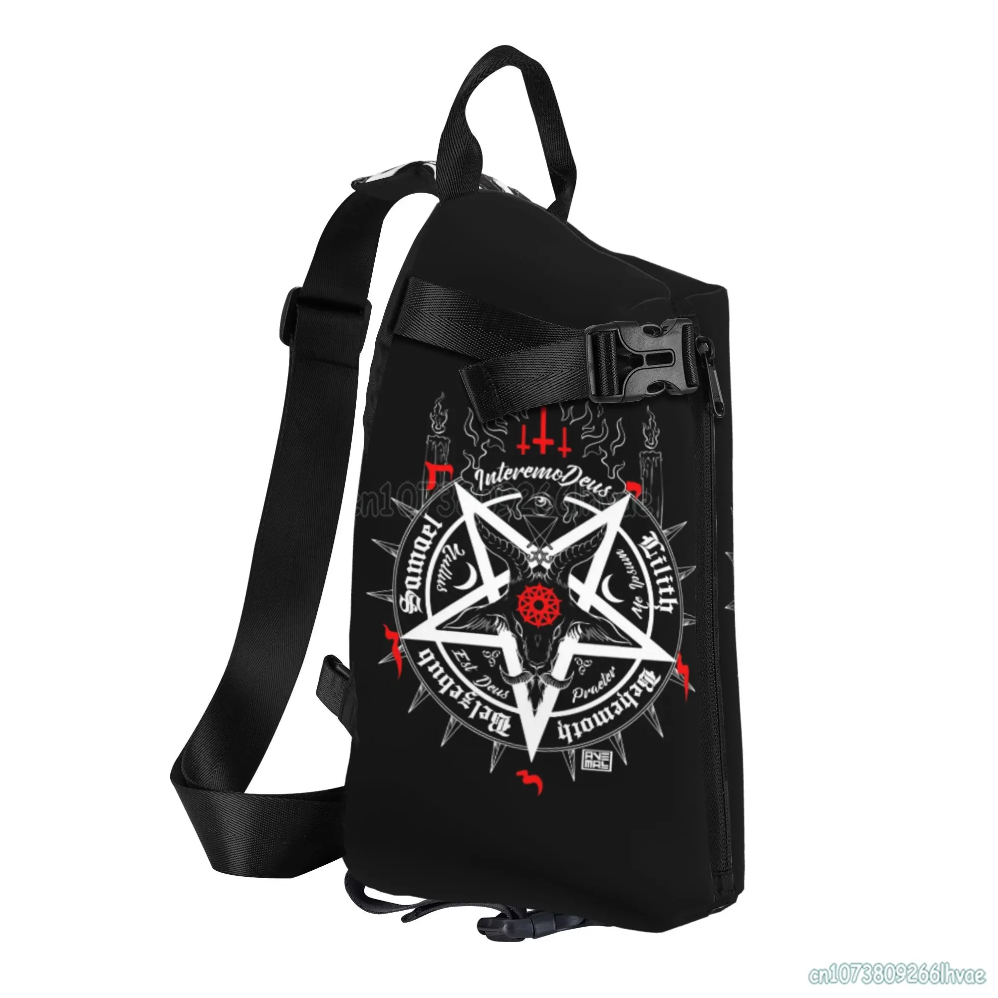 Sac de poitrine occulte satanique pour homme, sac à dos de randonnée, sacs à bandoulière, noir, tête de mort satan, fréquence, graphique initié, voyage, sport