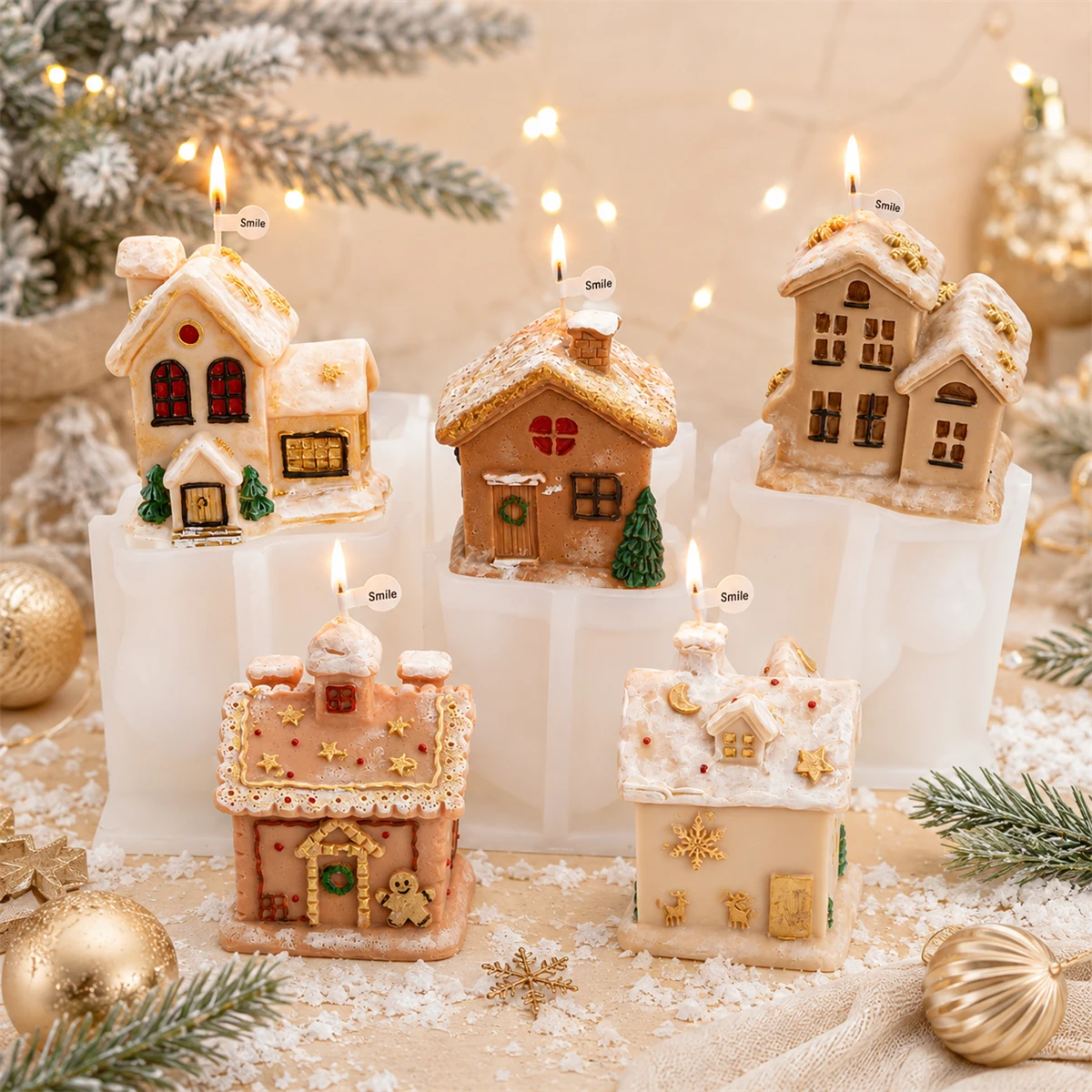 Weihnachtshaus Silikon-Kerzenform 3D Lebkuchenhaus Kerzenform DIY Weihnachtsduftkerze Seife Gips Herstellung Heimdekoration