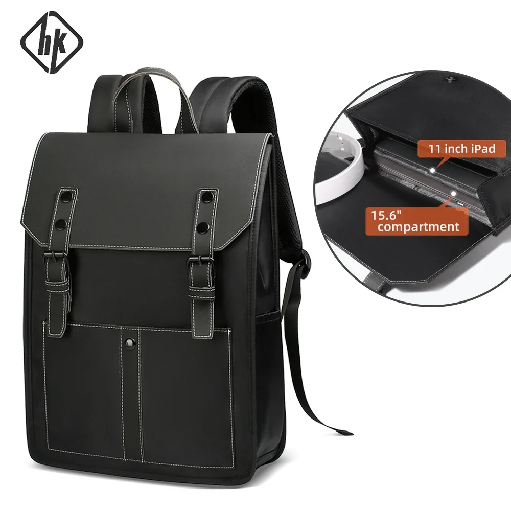 HK Classic School Bags For Men Work Business Backpack Water-repellent 15.6 Inch Laptop Bag Lightweight College Travel Backpack