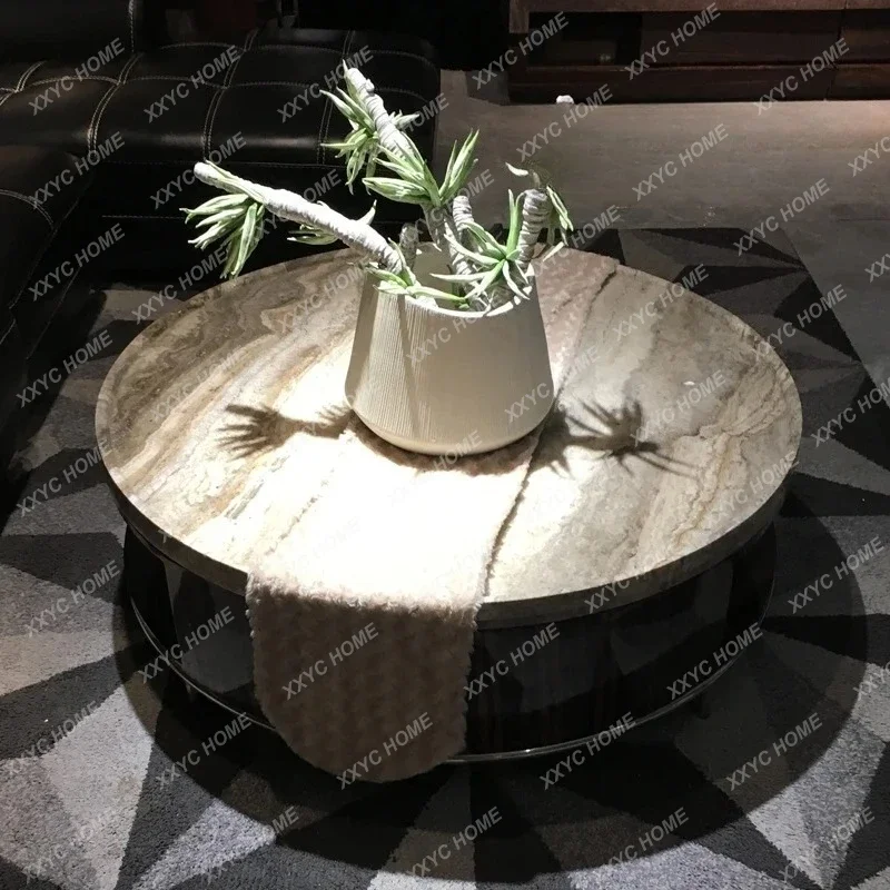 A Natural gray cave stone coffee table marble round coffee table simple modern living room furniture can be customized
