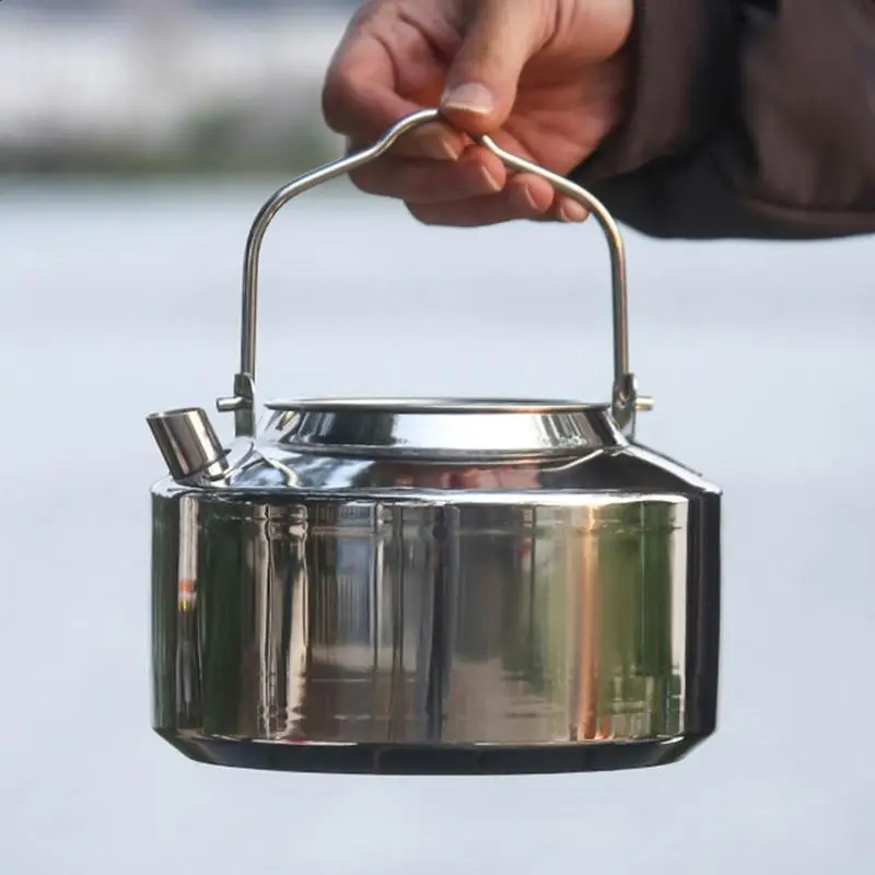 1.8L Portable Outdoor Camping Kettle Open Fire Kettle Tea Kettle Stovetop  Stainless Steel Kettle Boiler For Hiking Picnic