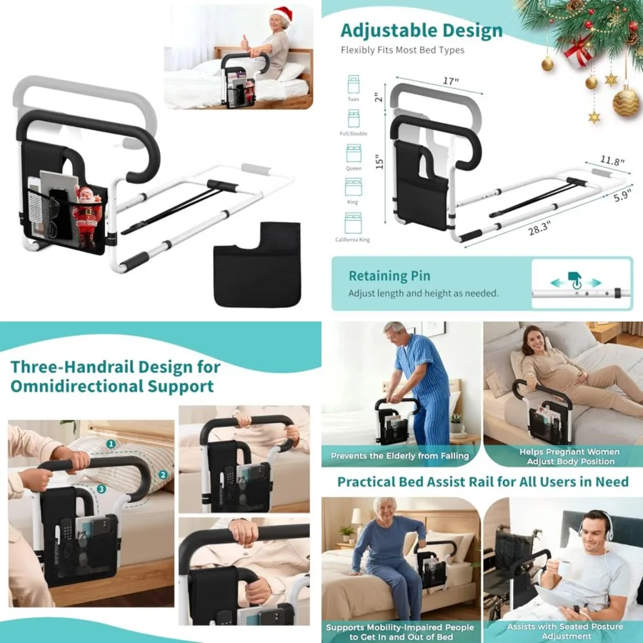 

Bed Rails for Elderly Adults Safety, Adjustable Bed Rail for Elderly, Bed Assist Rail for Senior with 2 Bag, Fit Most Bed, Supp