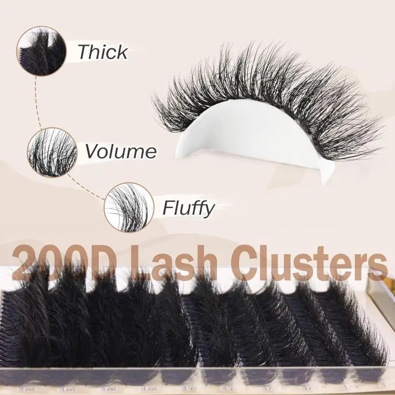 New Fluffy Thick Lash Clusters DIY Eyelash Extension 200D 10-18MIX Individual Lashes Eyelash Extensions Clusters
