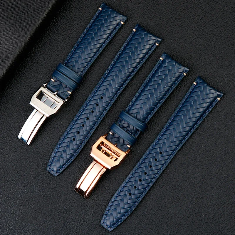 High Quality Cowhide Woven Watchband For IWC IW344205 Portugieser Pilot Watches Portofino Blue Soft Leather Watch Strap 22mm