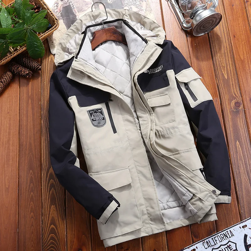 Giacca unisex casual 3 in 1 Autunno Inverno Caldo rivestimento interno Cappotto Escursionismo all'aperto Impermeabile antivento Cappello staccabile Capispalla