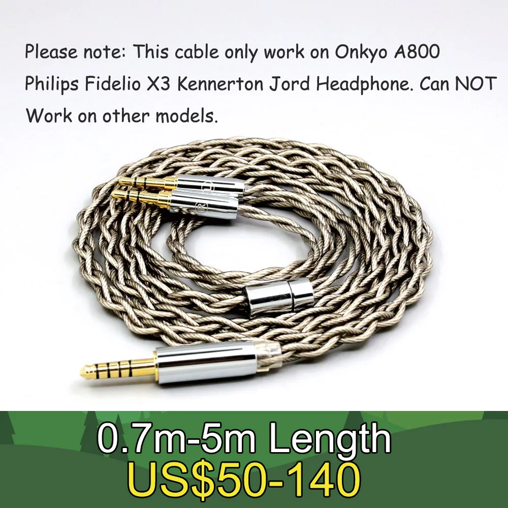 

99% Pure Silver + Graphene Plated Shield Earphone Cable For Onkyo A800 Philips Fidelio X3 Kennerton Jord LN008686