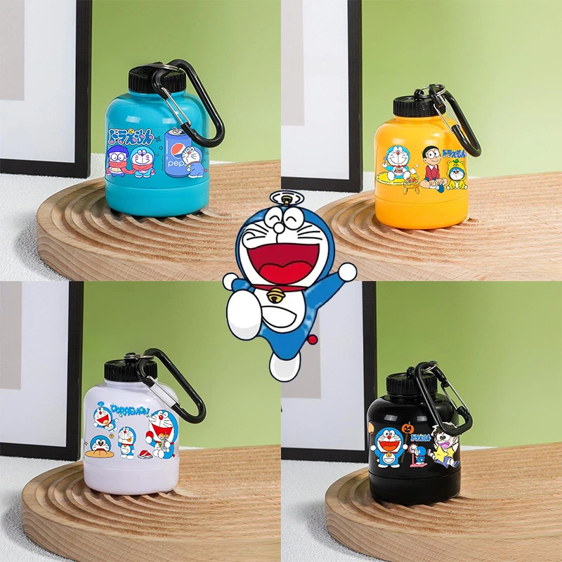 

200 мл бутылка для лекарственного порошка Doraemon, портативная коробка для протеинового порошка, спортивное хранение на открытом воздухе с брелоком, воронка для здоровья, аптечка