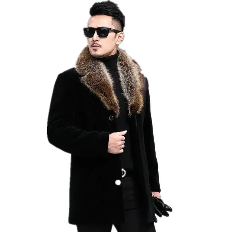 

2020 Overcoat Male Wool Blend Autumn Winter Coat Men With Artifical Fur Collar Coat Men Winter Trench Plus Size M-5XL jacket