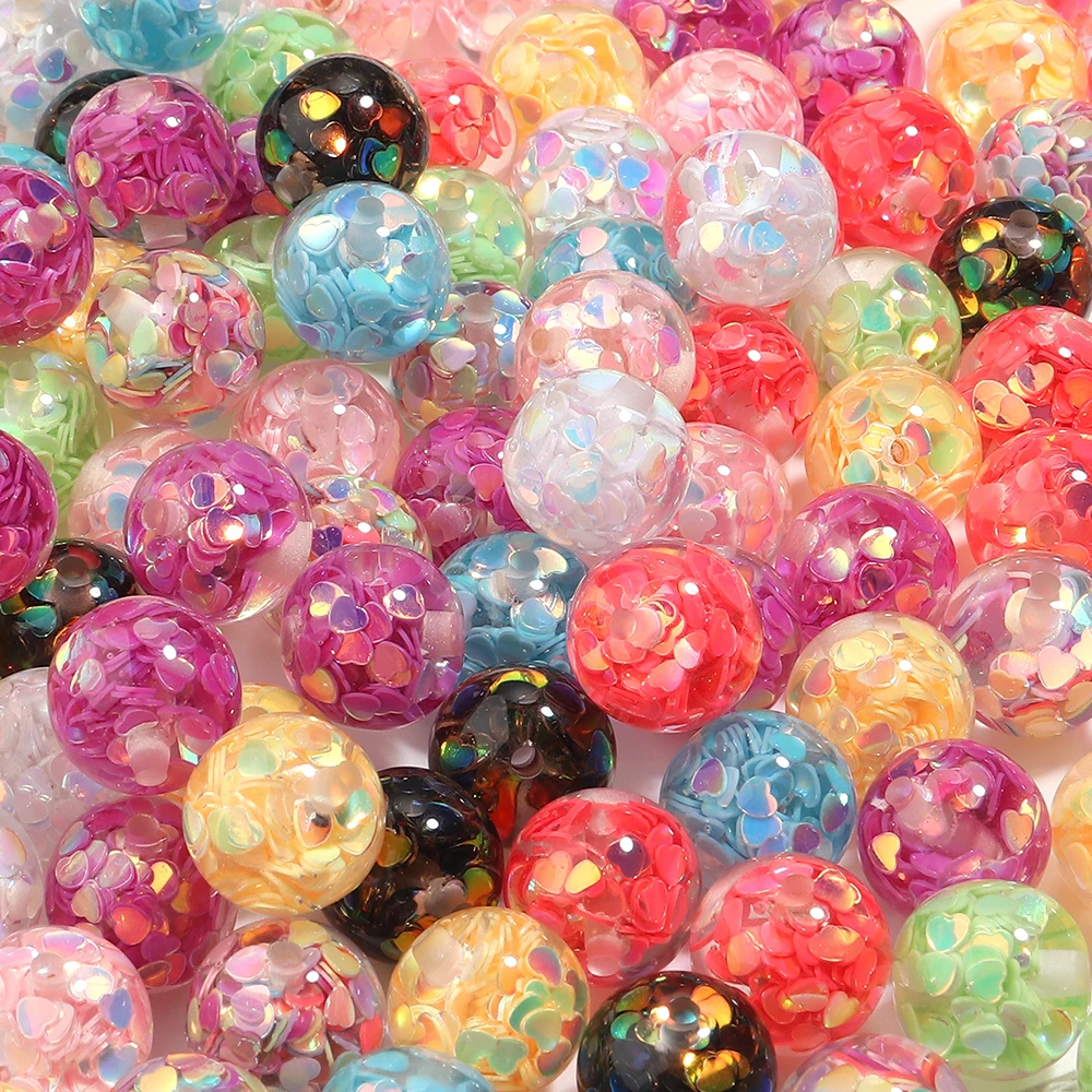 5 Stück 16 mm bunte Pailletten-Harzperlen, runde lose Perlen für DIY-Schmuckherstellung, Halskette, Armband, Telefonkette, Schlüsselanhänger, Zubehör
