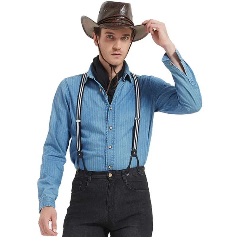 2025 New Game RDR2 Arthur Morgan Same Style Western Denim Cosplay Costumes Fashion Casual Jacket Coat For Men Stripe Shir