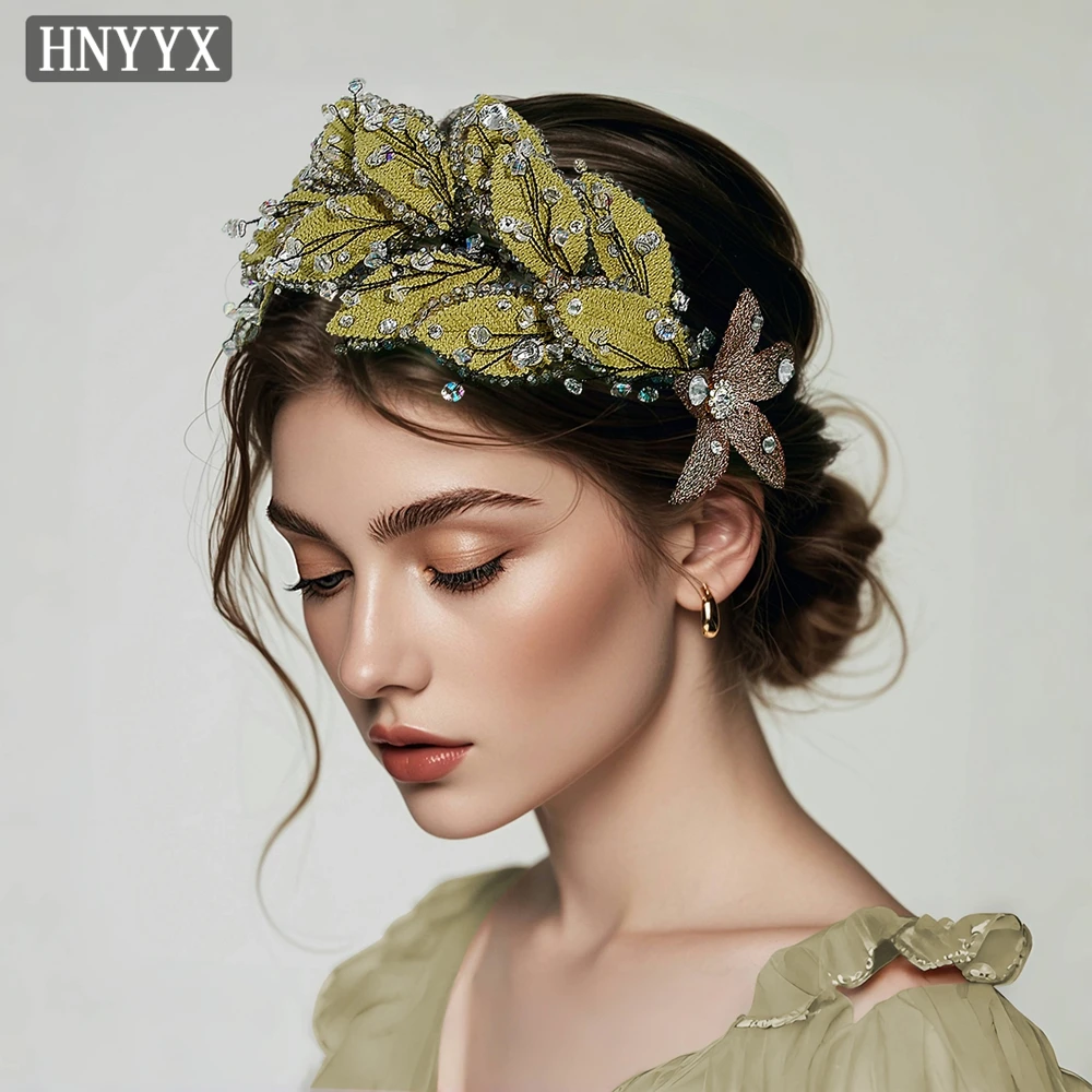 

HNYYX Rhinestone Hair Accessories for Women Vintage Leaf Shaped Headband Wedding Jewelry Headwear Elegant Shiny Head Hoop A201