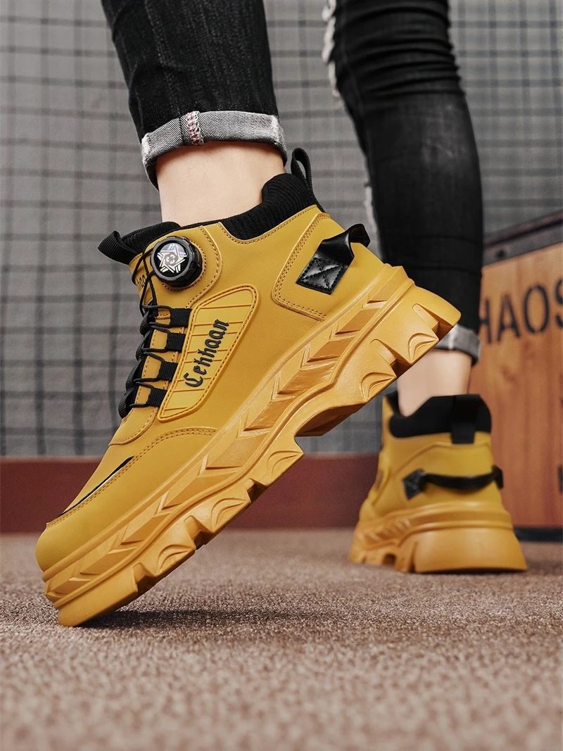 أحذية مارتن رجالية عالية الرقبة للخريف والشتاء، مقاومة للماء ومضادة للانزلاق، ذات نعل سميك لزيادة الطول، مناسبة للتسلق والعمل...