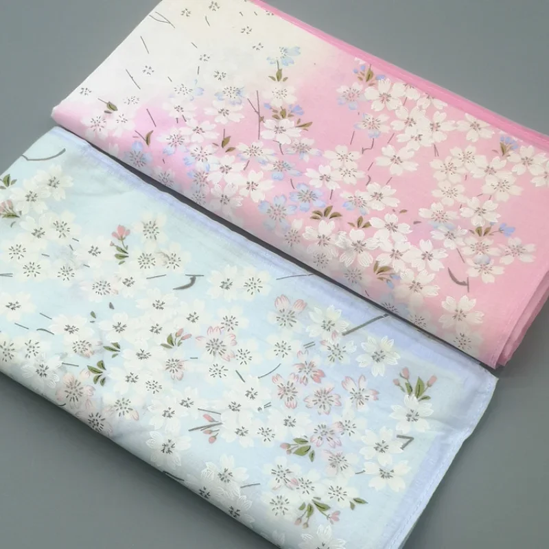 Cherry Blossom Handkerchief Pure Ladies Blue and White Porcelain Rose Combed Cotton Silk Soft and Thin Three-piece Pack