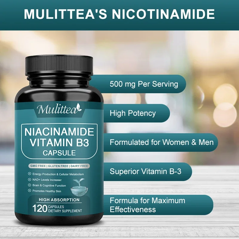 Mulittea Vitamin B3 Niacinamide Capsules Supports Skin Cell Health Skin Whitening & Repair Reduce Wrinkles and Fight Aging