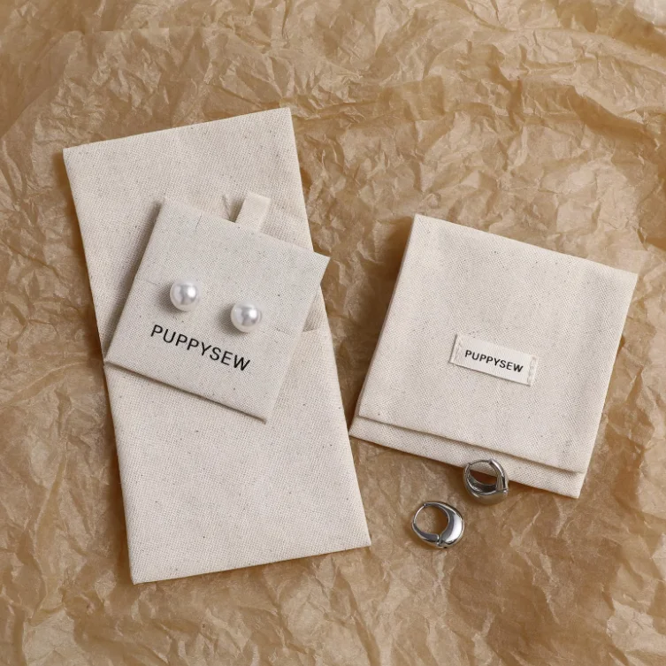 50 Unbleached Cotton Jewelry Pouches, Customizable Logo