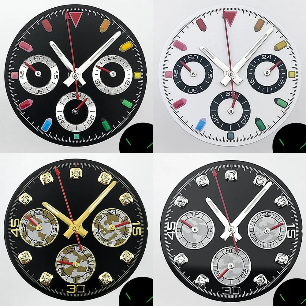 29mm Dial Pointer Combination Set C3 Green Luminous Rainbow Diamond Dial Fit VK63 Movement Watch Parts Accessories