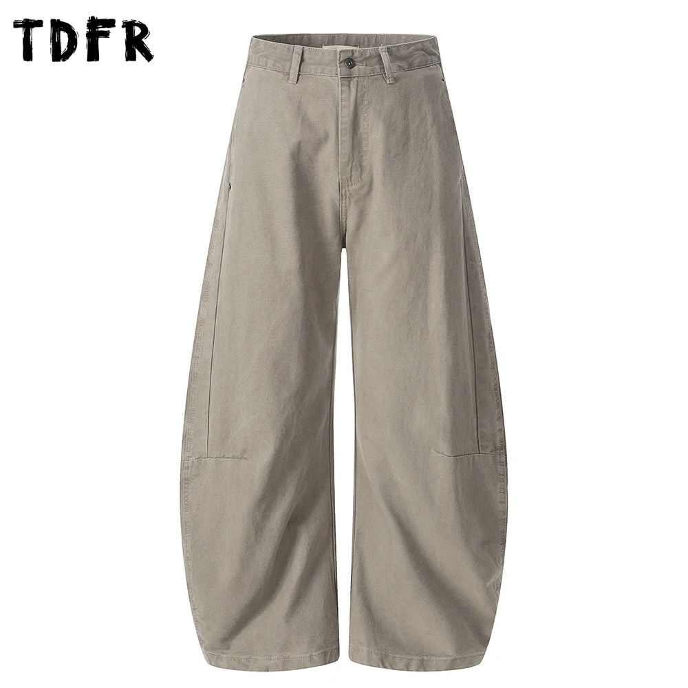 

Мужские однотонные брюки-карго с эффектом потертости, в стиле ретро, с широкими штанинами, свободного кроя, с декоративными вставками, модель «бананы»