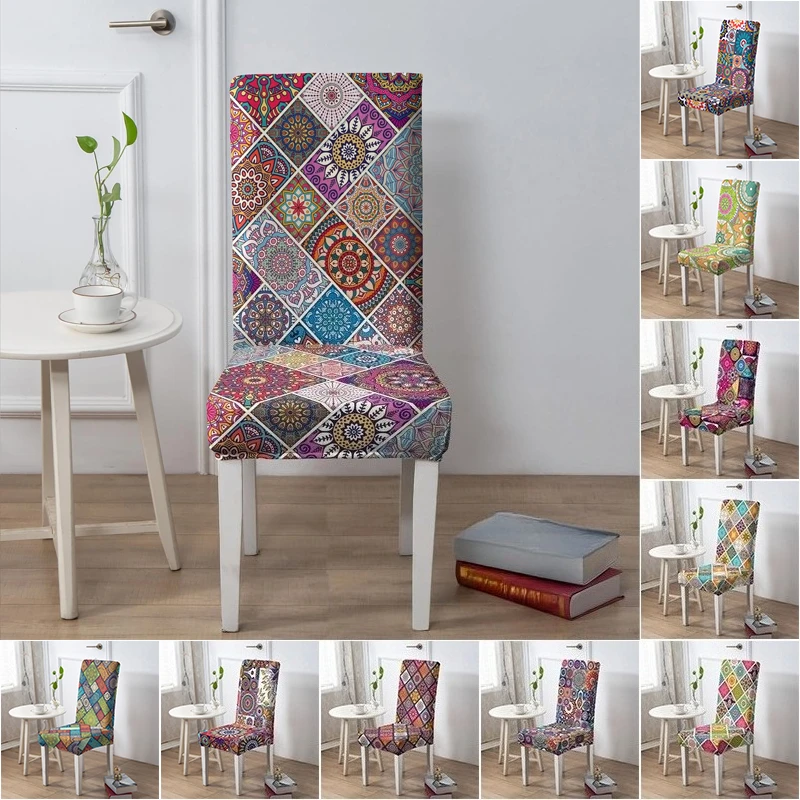 

1PC Vintage Ethnic Bohemian Elastic Printed Chair Cover Protective Slipcover Removable Washable for Dining Table Kitchen Decor