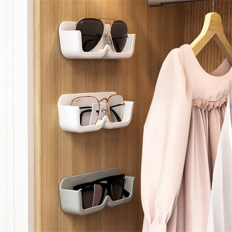 Self Adhesive Glasses Holder Wall Mount Fashion Sunglasses Show Rack For Bedroom Study Cloakroom Wardrobe Glasses Organizer Box