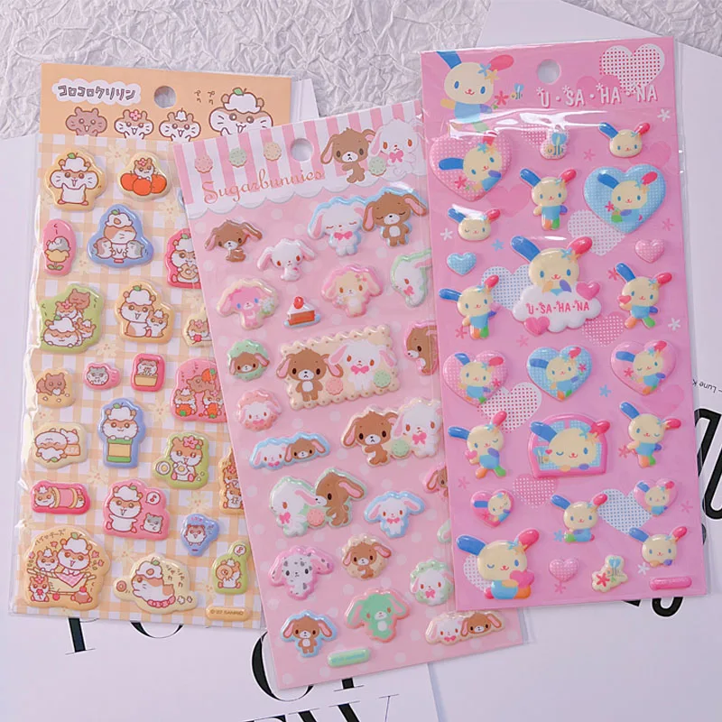 Sanrio Cartoon Three-Dimensional Pvc Decorative Stickers Usahana Sugarbunnies Coro Coro Kuririn Handbook Coo Card Anime Toys